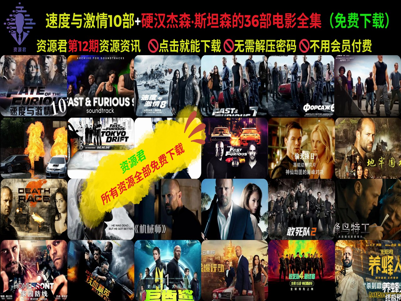 速度与激情10部+硬汉杰森·斯坦森的40部电影全集