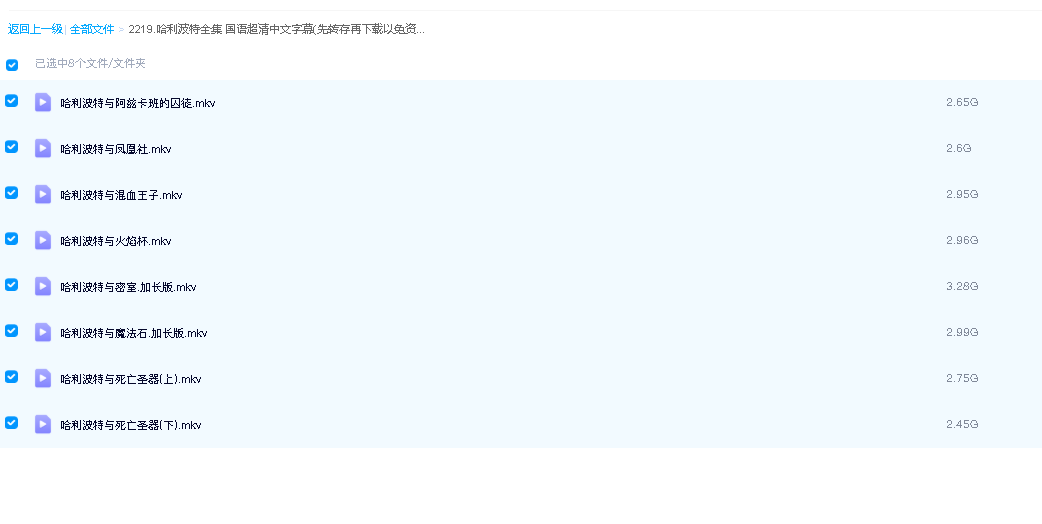 哈利波特全集 国语超清中文字幕(先转存再下载以免资源丢失）