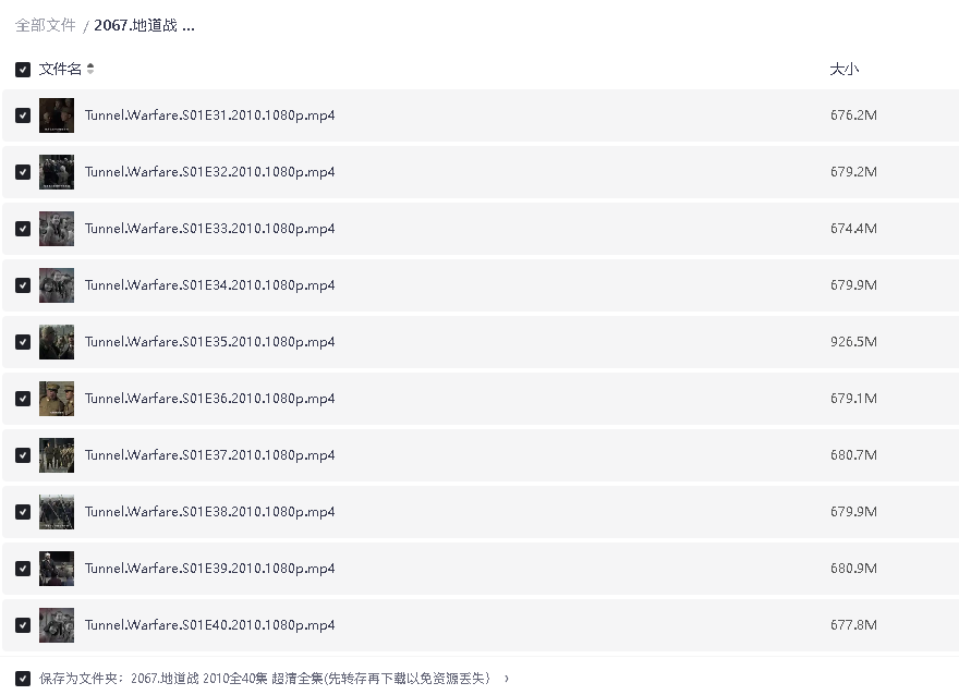 地道战 2010全40集 超清全集(先转存再下载以免资源丢失） 